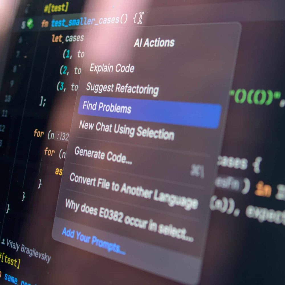 Screenshot of AI prompt options on a coding interface for online training.