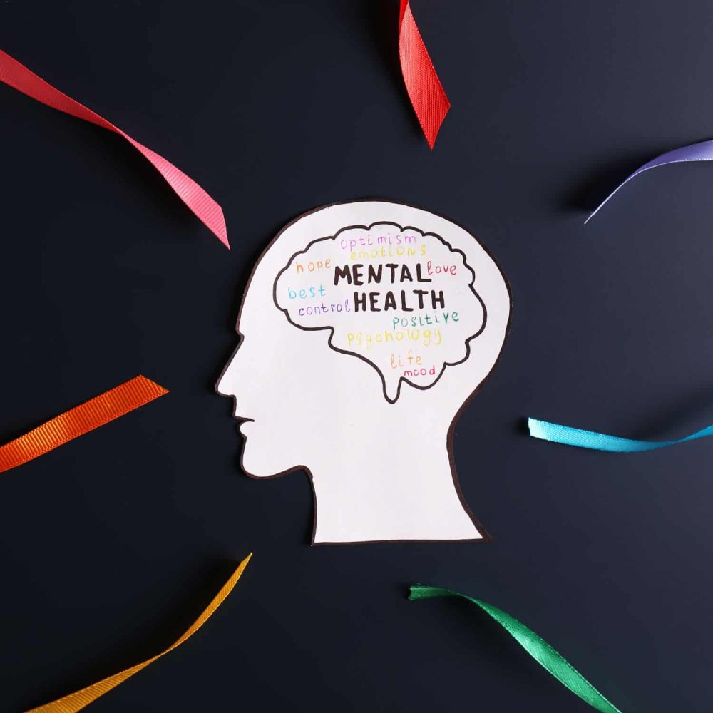 Mental health awareness for children and young people with colourful ribbons.
