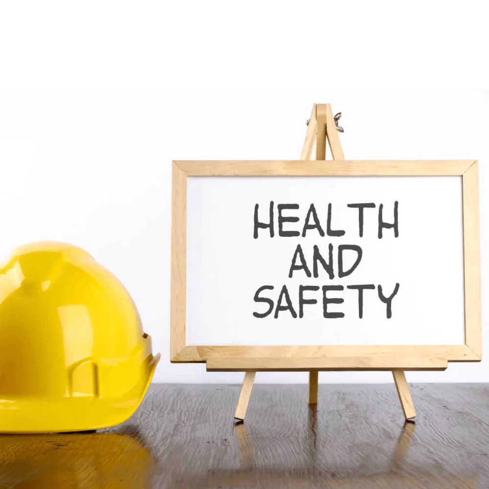 health and safety board and hat